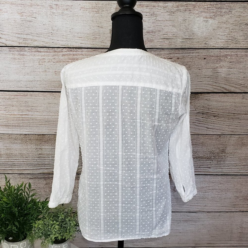 TALBOTS WHITE DOTTED 3/4 SLEEVE TOP - SMALL - Picture 11 of 14